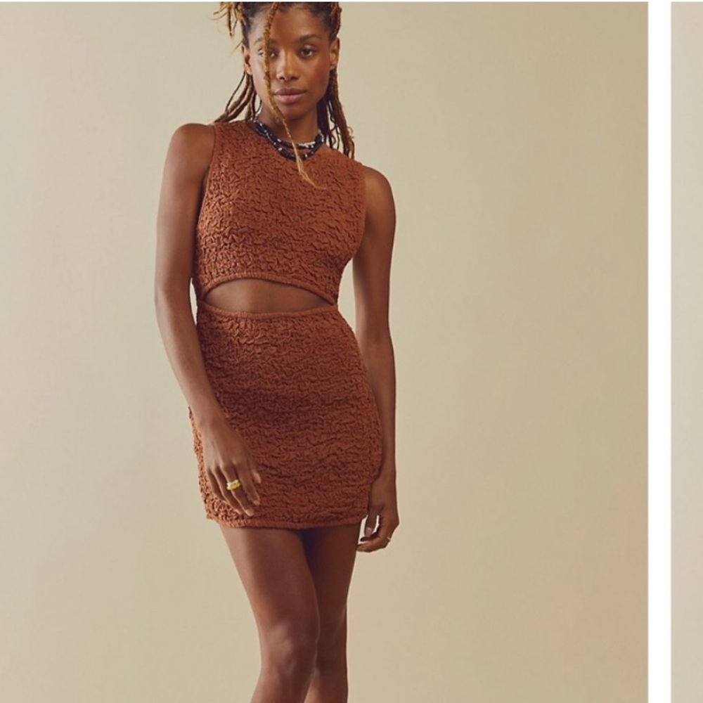 Free People Cinnamon Rust Brown Smocked Reversible Mini Dress